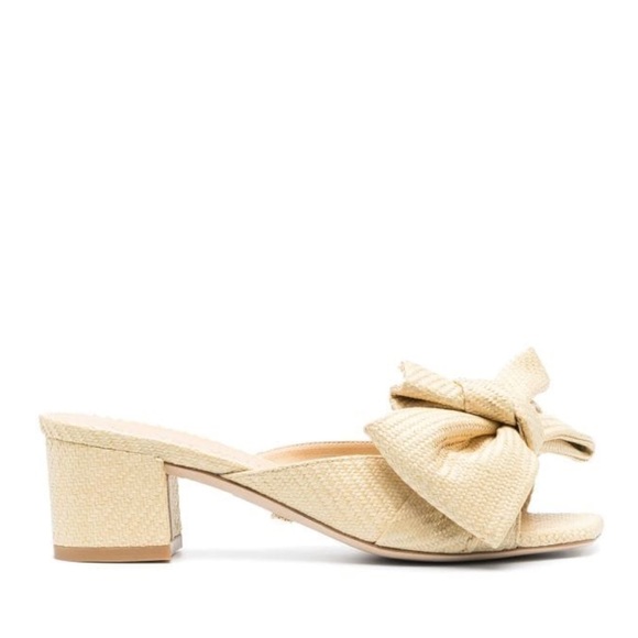 Stuart Weitzman NEW Loveknot 50 Block Slide Sandals Wheat Raffia Size 11 - Picture 3 of 12